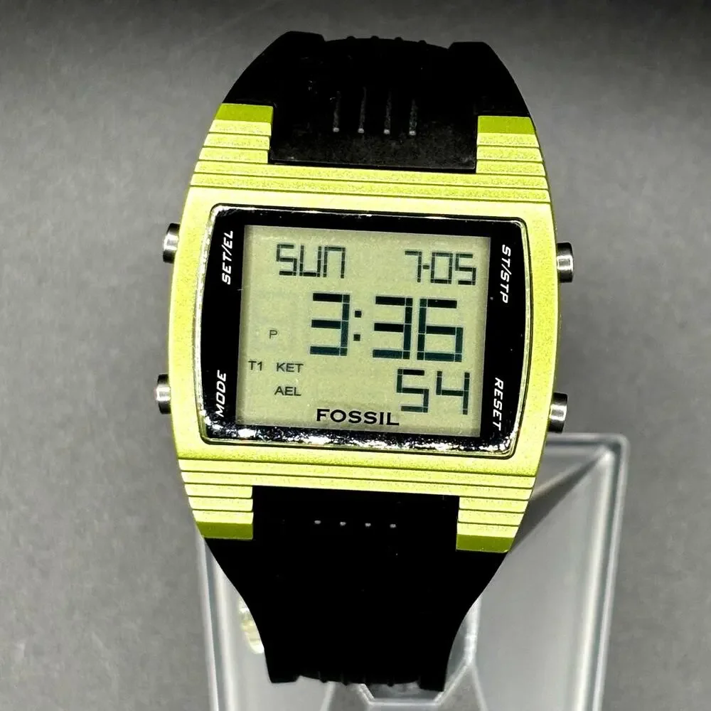 Fossil FSL DQ1141 Green Digital Watch 100M Alarm Chronograph Vintage NWT
